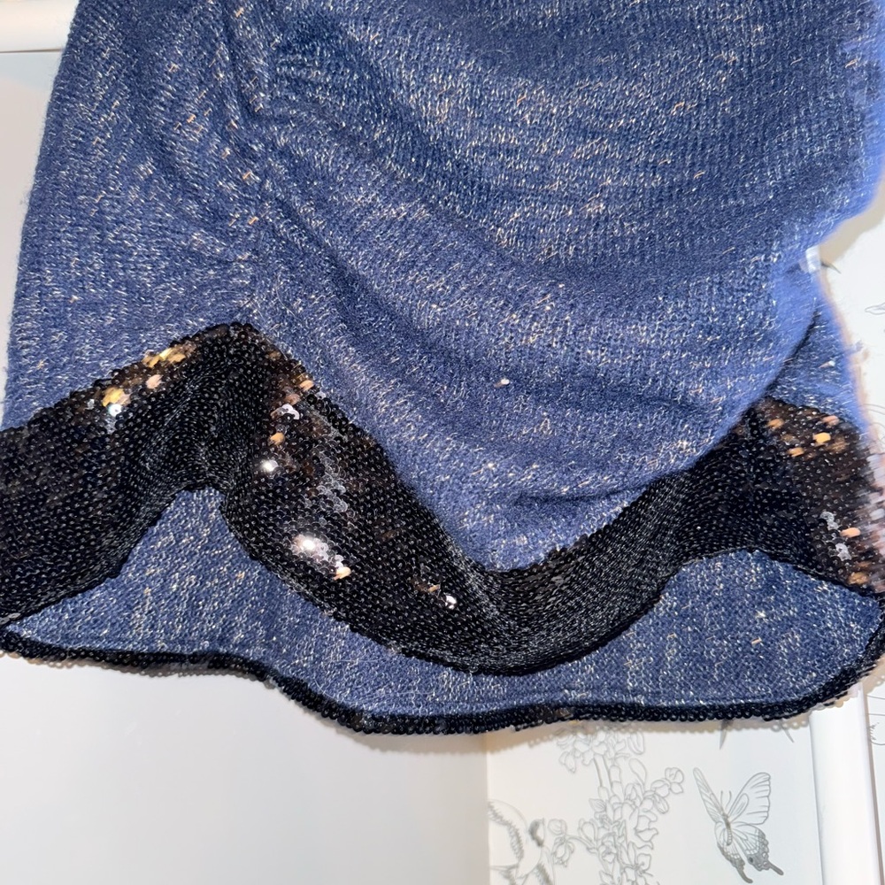 Chic Blue Knit cowl with Black Sequin Trim